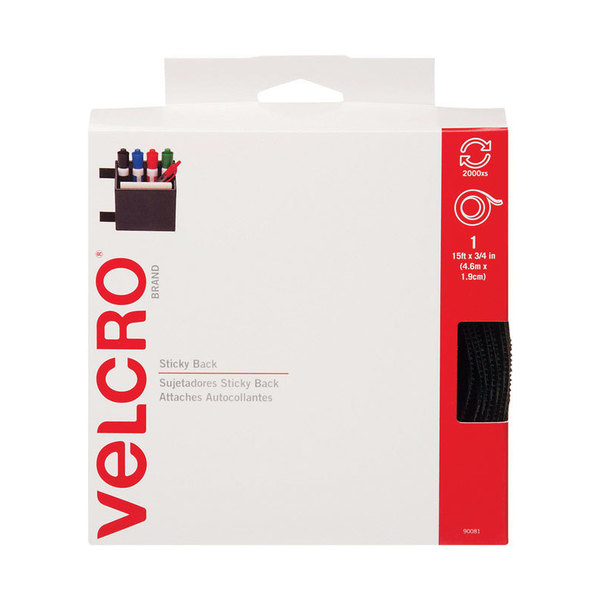 Velcro Brand Reclosable Fastener, 15 ft, 3/4" Wd, Black 90081